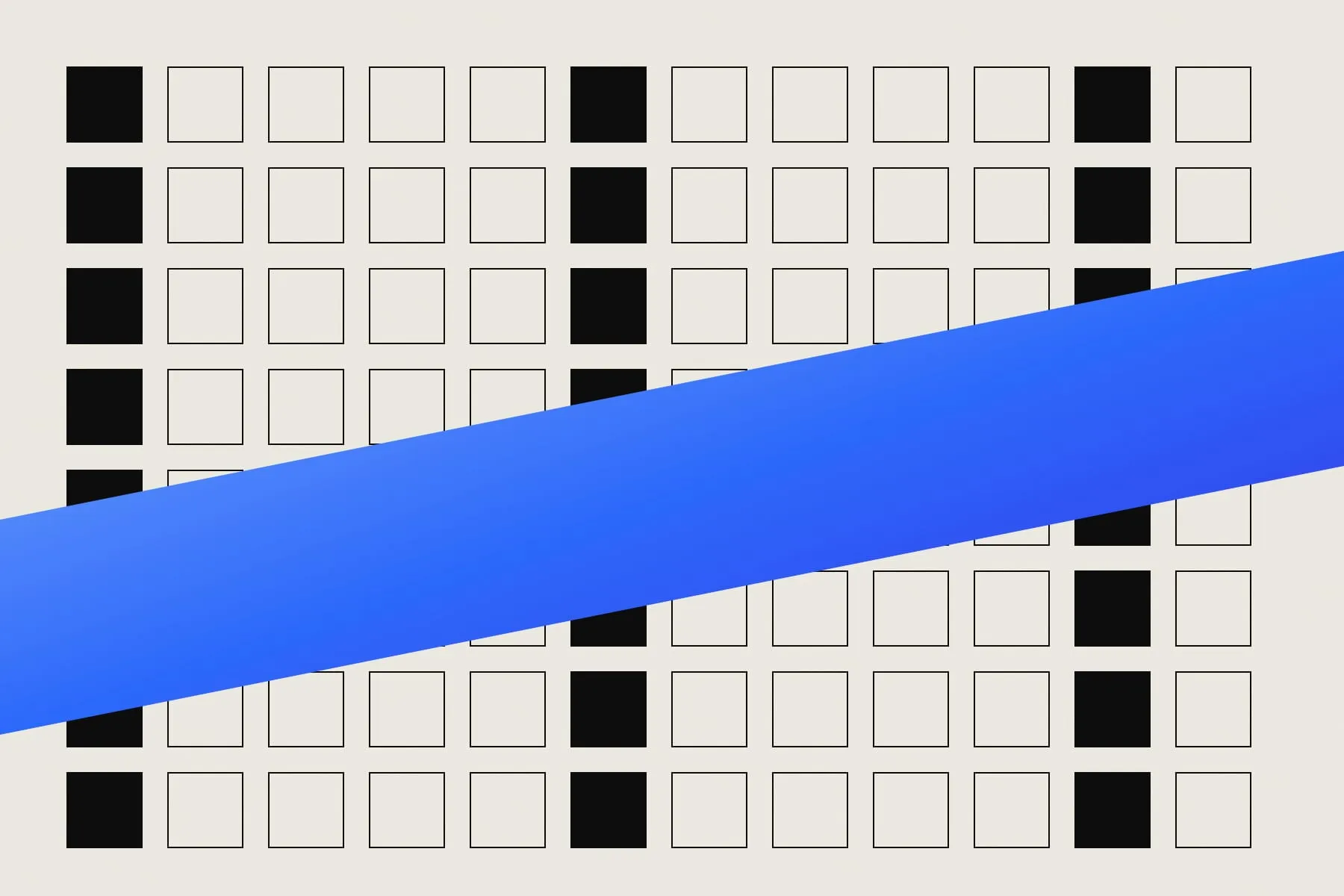 A grid of outlined squares on paper, crossed by a diagonal electric-blue band.
